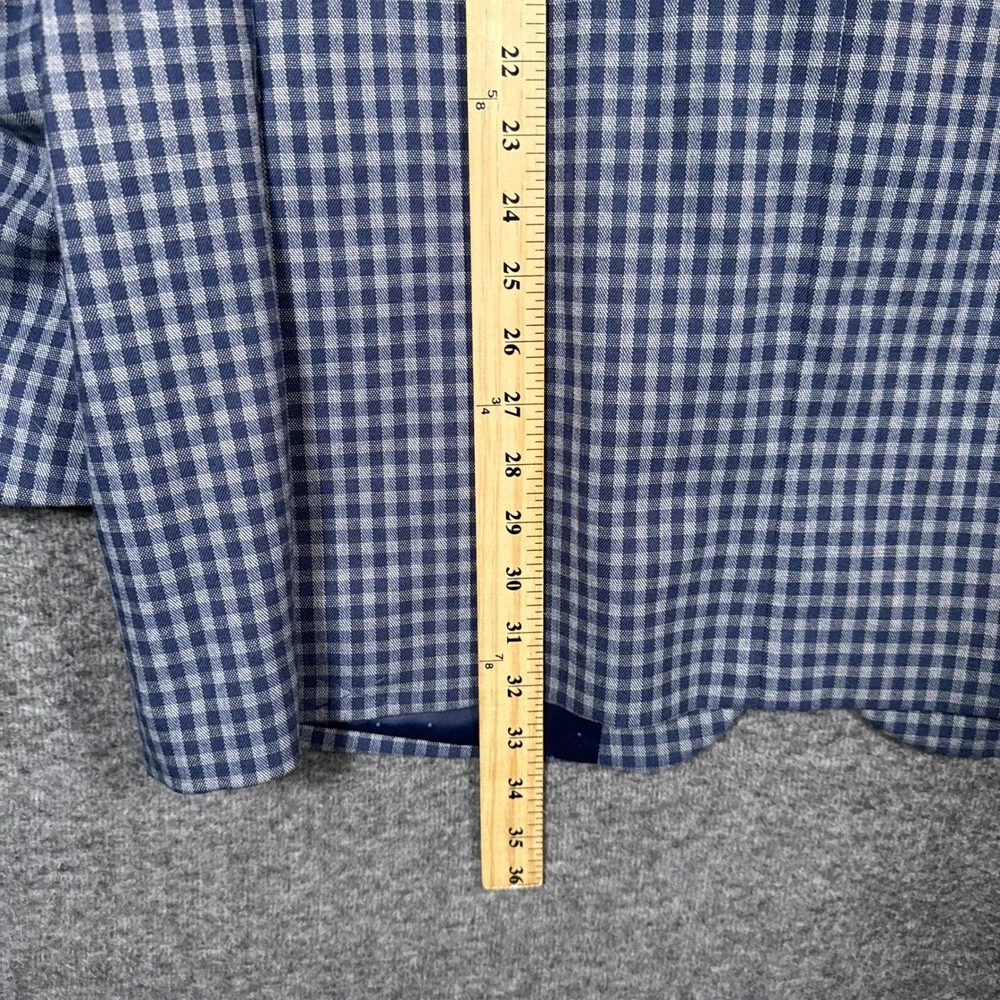 Alan Flusser Sport Coat Mens 46L Blue Gingham Check Stretch Polyester Blazer